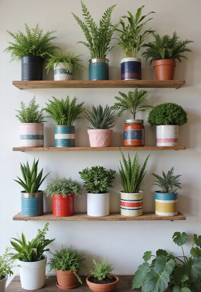30 Indoor Plant Wall Ideas for a Green Home Vibe - 9. Repurposed Containers