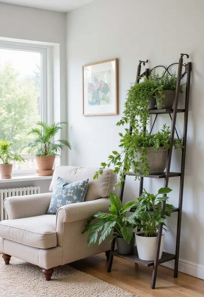 30 Iron Plant Stand Ideas That Look Chic and Sturdy 13 30 Iron Plant Stand Ideas That Look Chic and Sturdy - 13. Ladder-Style Iron Stand