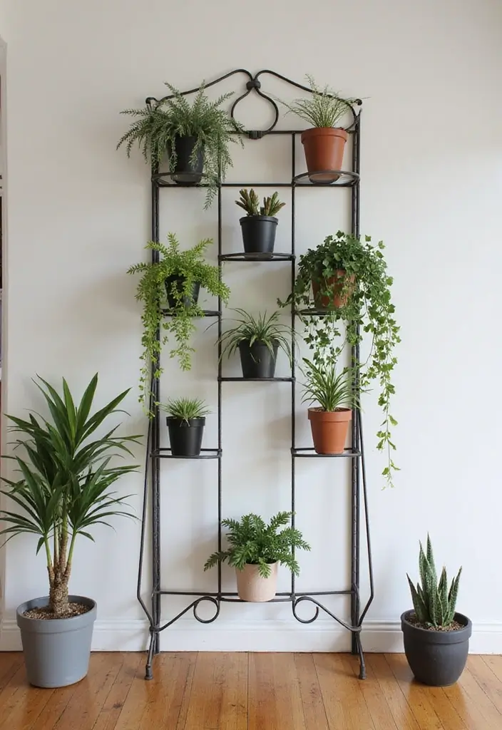 30 Iron Plant Stand Ideas That Look Chic and Sturdy 20 30 Iron Plant Stand Ideas That Look Chic and Sturdy - 20. Creative Wall-Mounted Iron Stand
