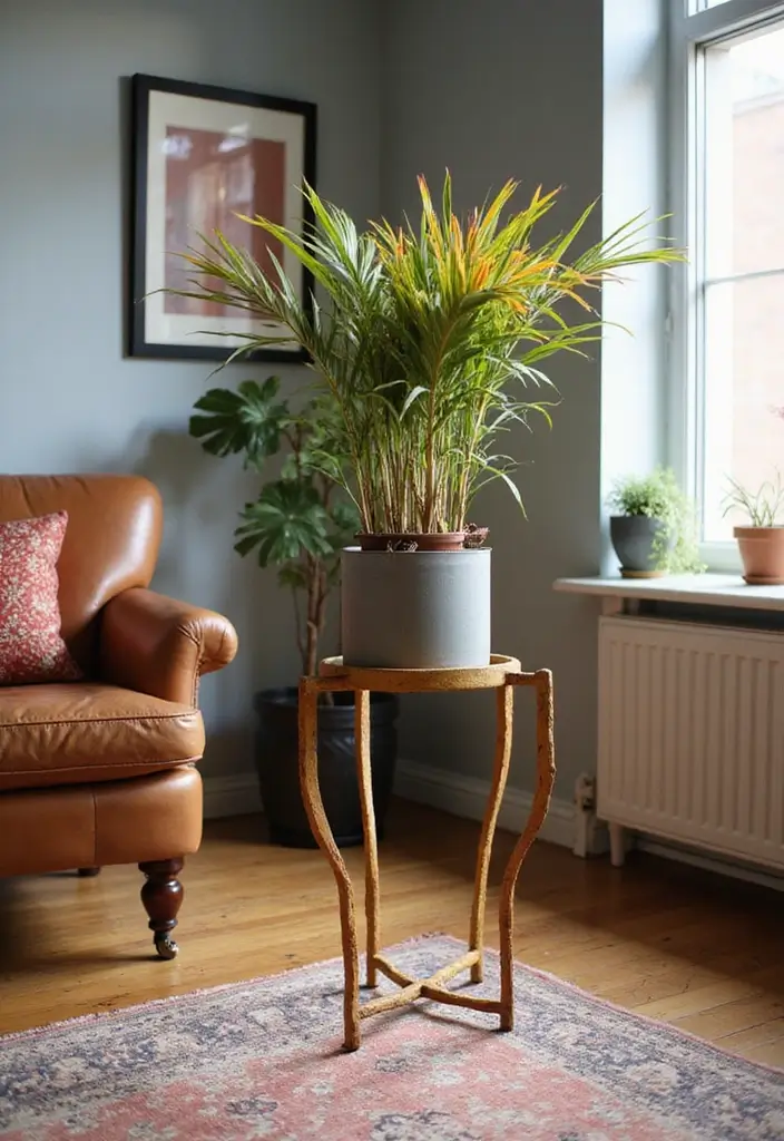 30 Iron Plant Stand Ideas That Look Chic and Sturdy 21 30 Iron Plant Stand Ideas That Look Chic and Sturdy - 21. Bold Colored Iron Stand