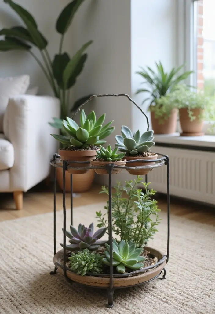 30 Iron Plant Stand Ideas That Look Chic and Sturdy 3 30 Iron Plant Stand Ideas That Look Chic and Sturdy - 3. Geometric Iron Stand