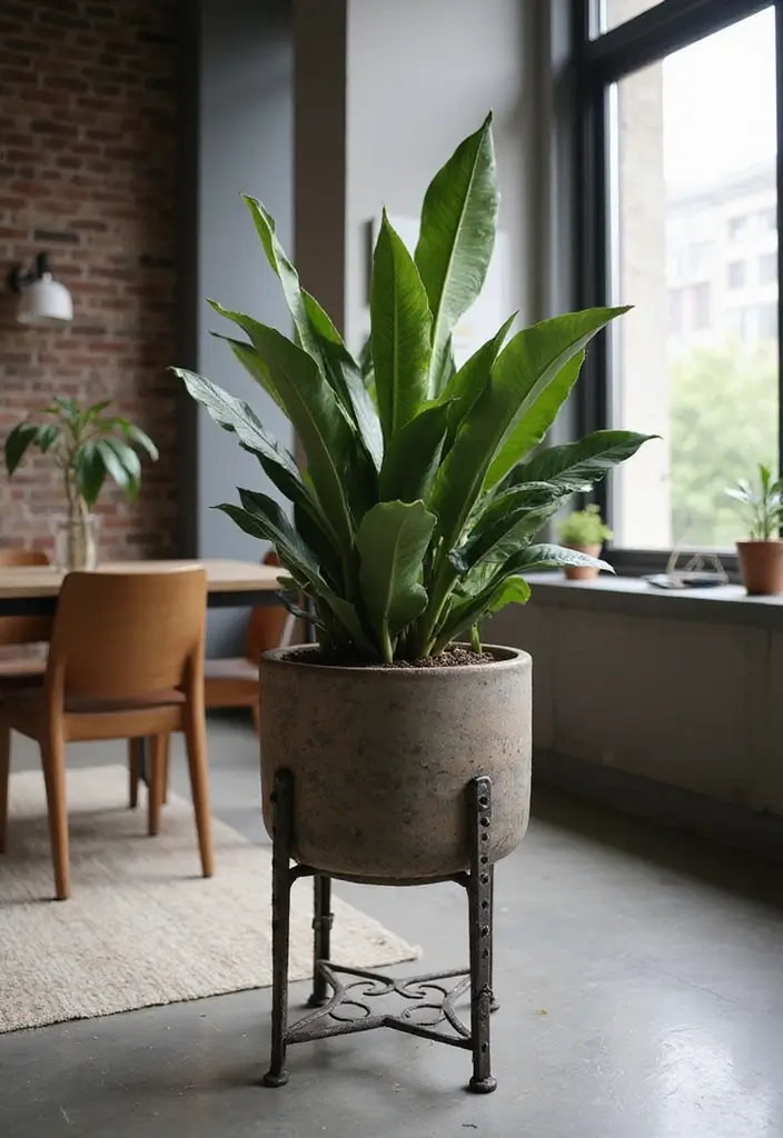 30 Iron Plant Stand Ideas That Look Chic and Sturdy 5 30 Iron Plant Stand Ideas That Look Chic and Sturdy - 5. Industrial-Style Iron Stand