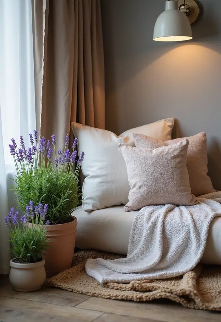 30 Lavender Plant Aesthetic Inspirations for Relaxing Spaces 2 30 Lavender Plant Aesthetic Inspirations for Relaxing Spaces - 2. Cozy Lavender Nook