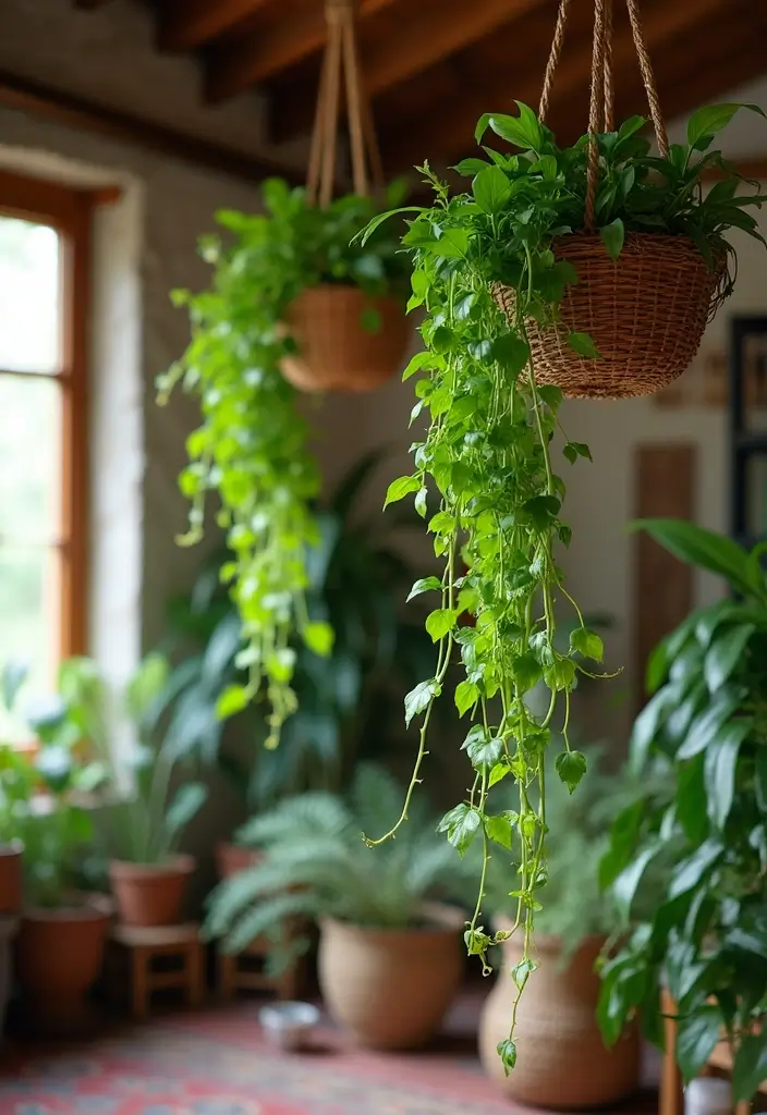 30 Money Plant Decor Ideas Inspired by Indian Homes 1 30 Money Plant Decor Ideas Inspired by Indian Homes - 1. Hanging Basket Heaven