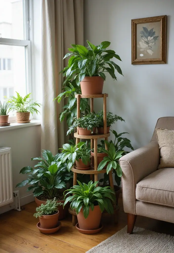 30 Money Plant Hanging Ideas for Good Luck and Style 13 30 Money Plant Hanging Ideas for Good Luck and Style - 13. Multi-Tiered Plant Stands