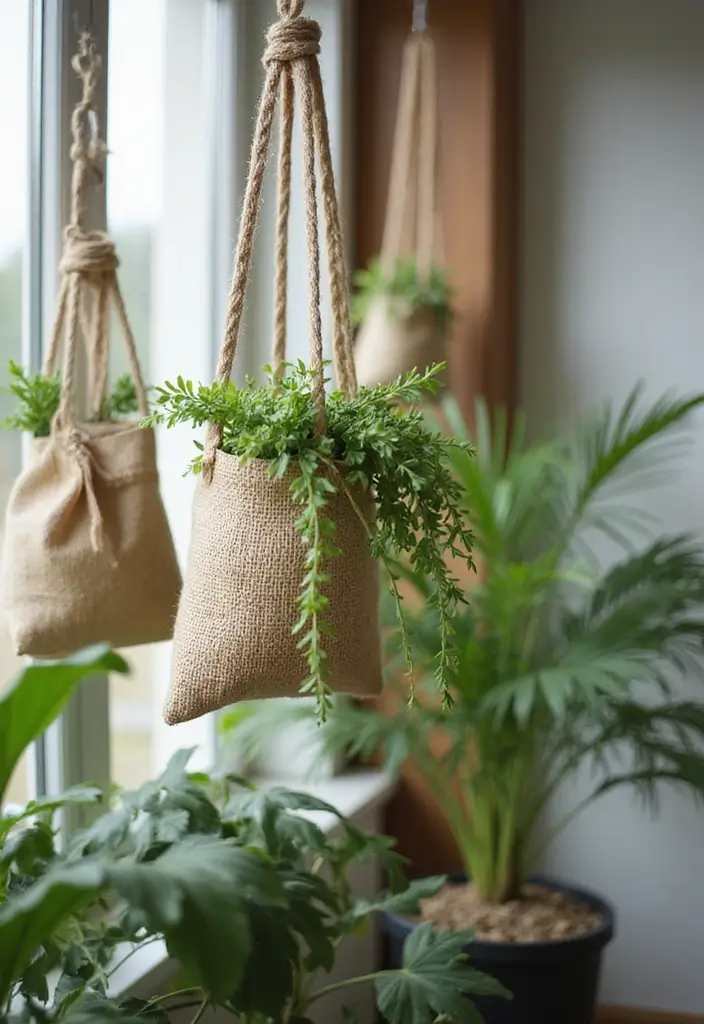 30 Money Plant Hanging Ideas for Good Luck and Style 16 30 Money Plant Hanging Ideas for Good Luck and Style - 16. Jute Hanging Bags