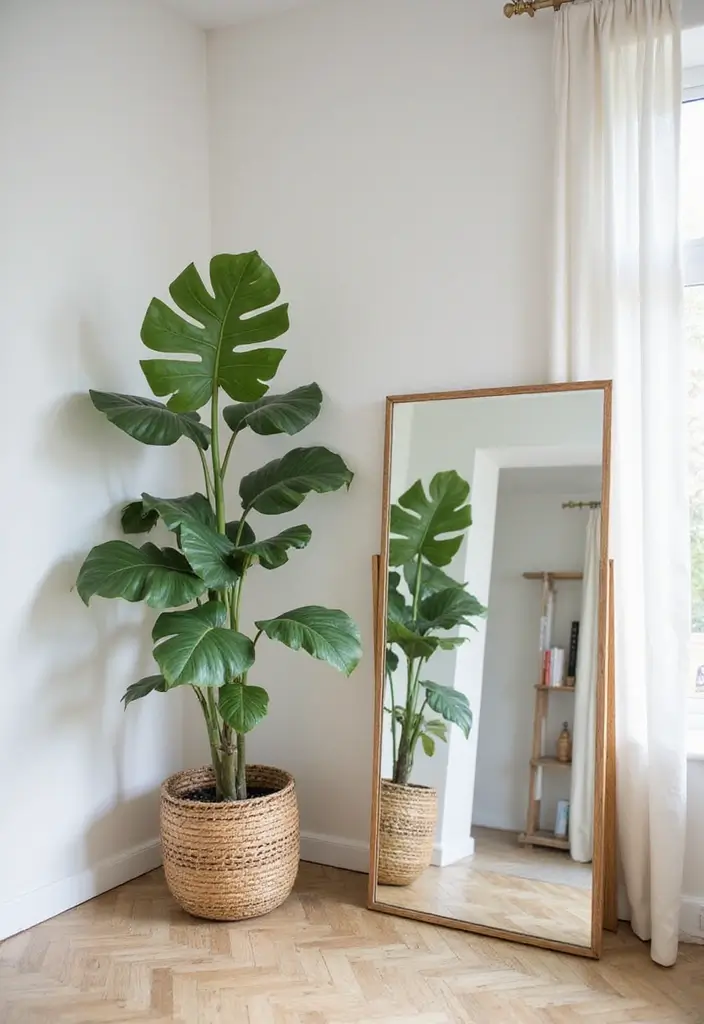 30 Monstera Plant Aesthetic Ideas for Modern Homes 16 30 Monstera Plant Aesthetic Ideas for Modern Homes - 16. Monstera and Mirrors