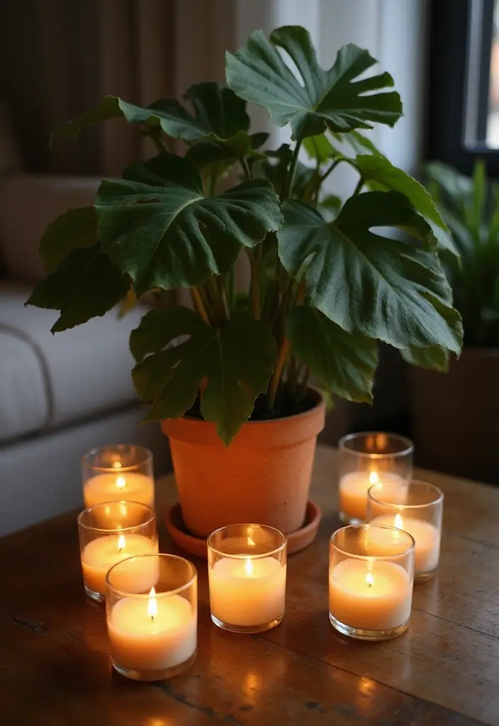 30 Monstera Plant Aesthetic Ideas for Modern Homes 18 30 Monstera Plant Aesthetic Ideas for Modern Homes - 18. Monstera and Candlelight