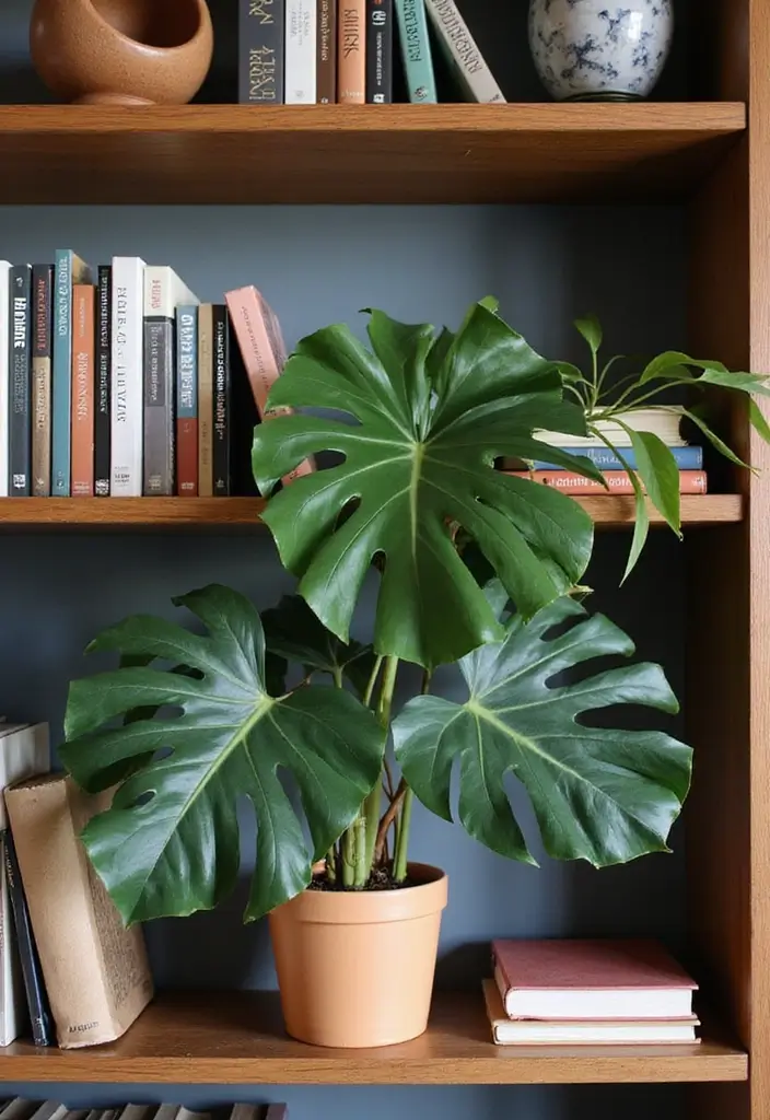 30 Monstera Plant Aesthetic Ideas for Modern Homes 21 30 Monstera Plant Aesthetic Ideas for Modern Homes - 21. Monstera Inside a Bookshelf