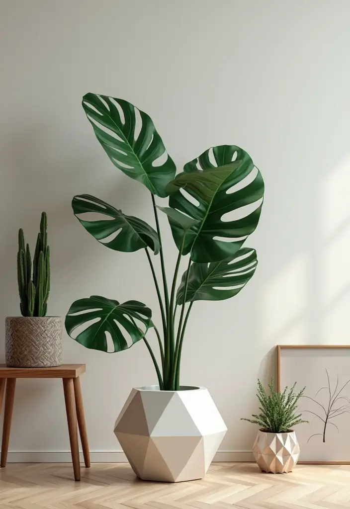 30 Monstera Plant Aesthetic Ideas for Modern Homes 29 30 Monstera Plant Aesthetic Ideas for Modern Homes - 29. Monstera and Geometric Shapes