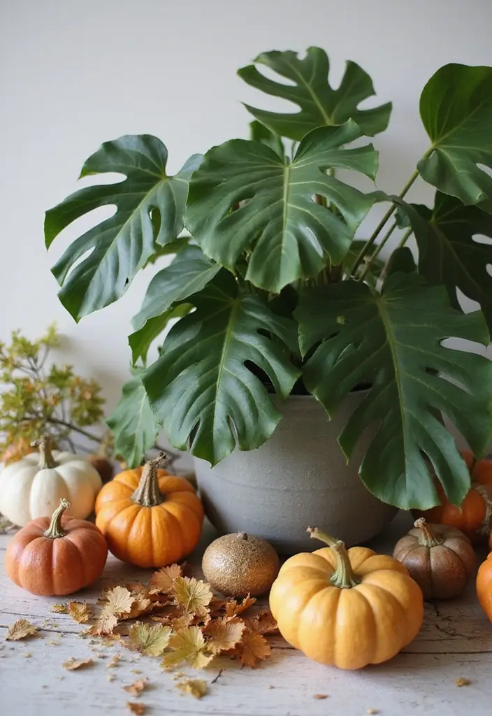 30 Monstera Plant Aesthetic Ideas for Modern Homes 30 30 Monstera Plant Aesthetic Ideas for Modern Homes - 30. Monstera and Seasonal Decor