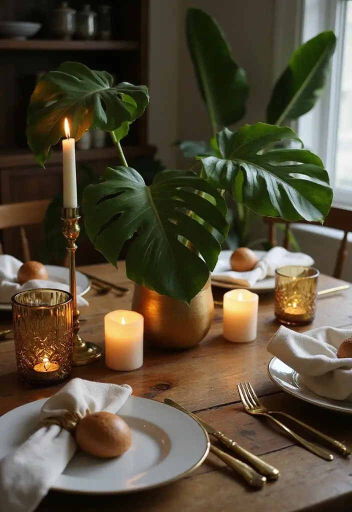 30 Monstera Plant Aesthetic Ideas for Modern Homes 5 30 Monstera Plant Aesthetic Ideas for Modern Homes - 5. Dining Table Centerpiece