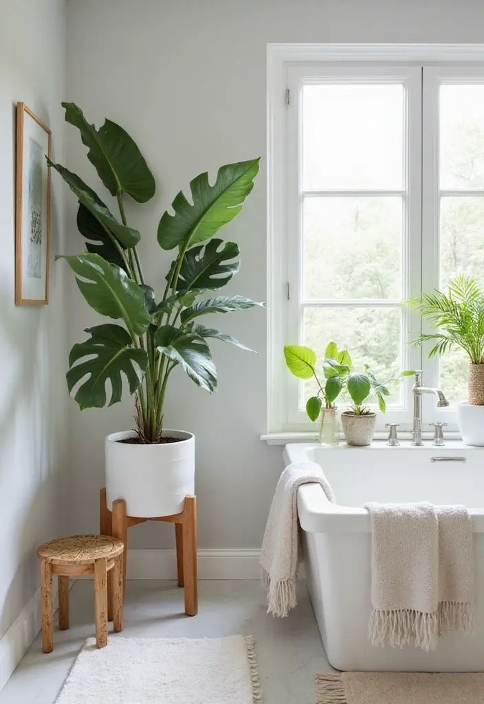 30 Monstera Plant Aesthetic Ideas for Modern Homes 6 30 Monstera Plant Aesthetic Ideas for Modern Homes - 6. Monstera in the Bathroom
