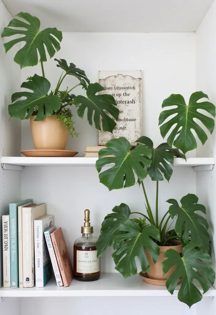 30 Monstera Plant Aesthetic Ideas for Modern Homes 7 30 Monstera Plant Aesthetic Ideas for Modern Homes - 7. Monstera Plant Shelfie