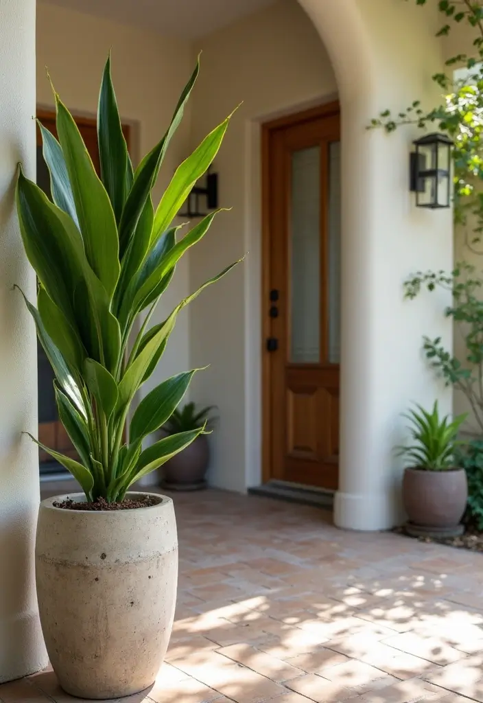 30 Mother-in-Law’s Tongue Plant Styling Ideas 11 30 Mother-in-Law’s Tongue Plant Styling Ideas - 11. Entryway Welcome