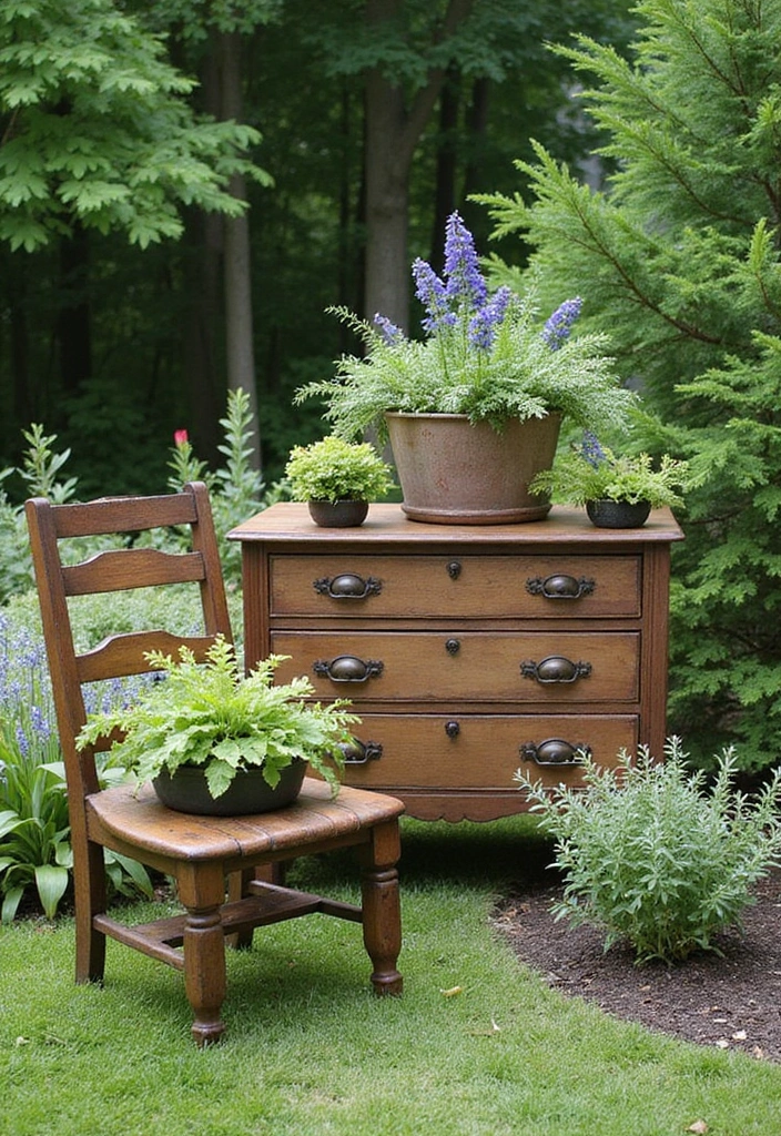 30 Outdoor Plant Decor Ideas to Refresh Your Garden 7 30 Outdoor Plant Decor Ideas to Refresh Your Garden - 7. Upcycled Furniture: Salvaged Charm
