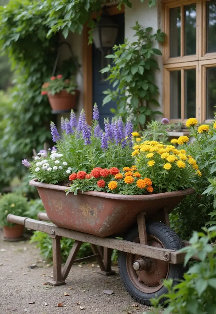 30 Outdoor Plant Stand Ideas That Elevate Your Garden 16 30 Outdoor Plant Stand Ideas That Elevate Your Garden - 16. Tiered Plant Wheelbarrow