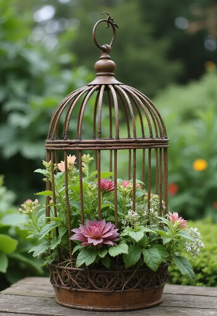 30 Outdoor Plant Stand Ideas That Elevate Your Garden 17 30 Outdoor Plant Stand Ideas That Elevate Your Garden - 17. Vintage Birdcage Planter