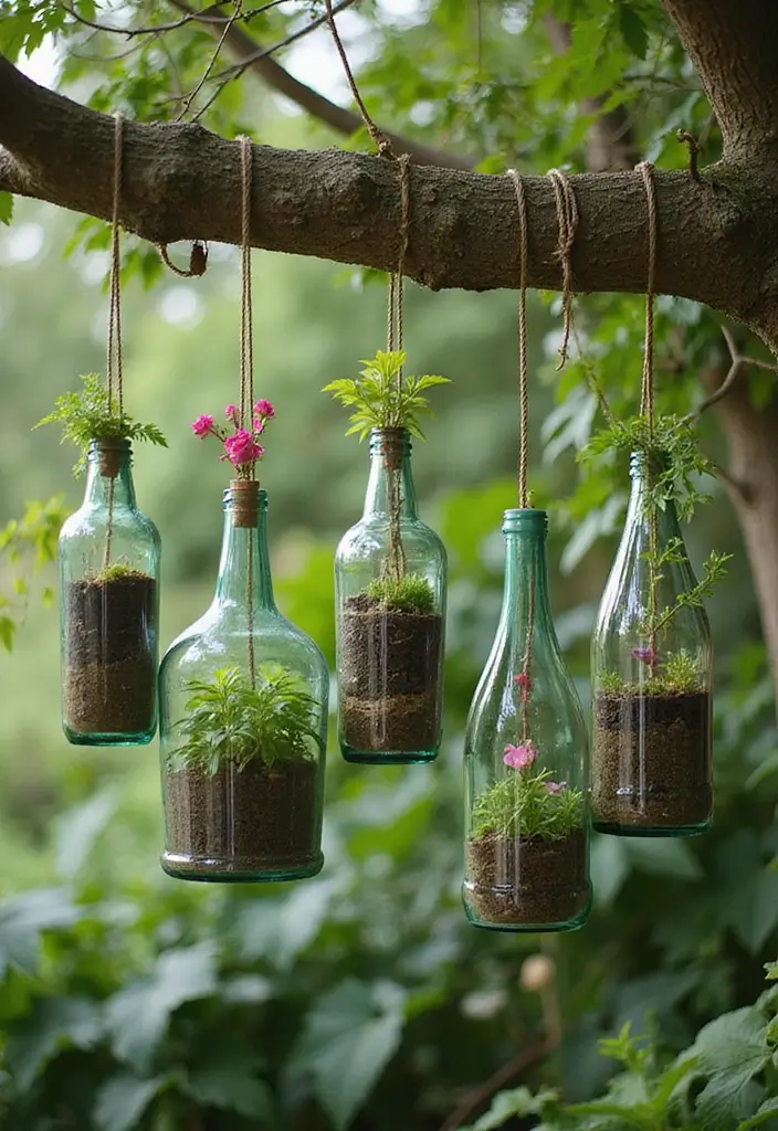 30 Outdoor Plant Stand Ideas That Elevate Your Garden 18 30 Outdoor Plant Stand Ideas That Elevate Your Garden - 18. Hanging Bottle Garden