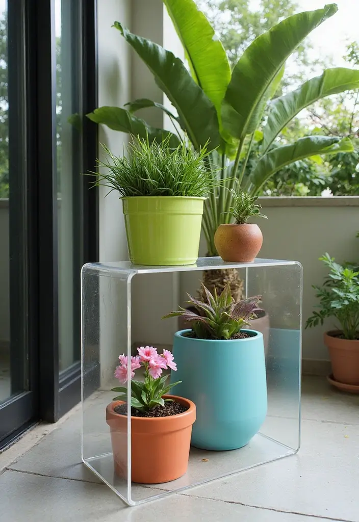 30 Outdoor Plant Stand Ideas That Elevate Your Garden 21 30 Outdoor Plant Stand Ideas That Elevate Your Garden - 21. Acrylic Plant Stand