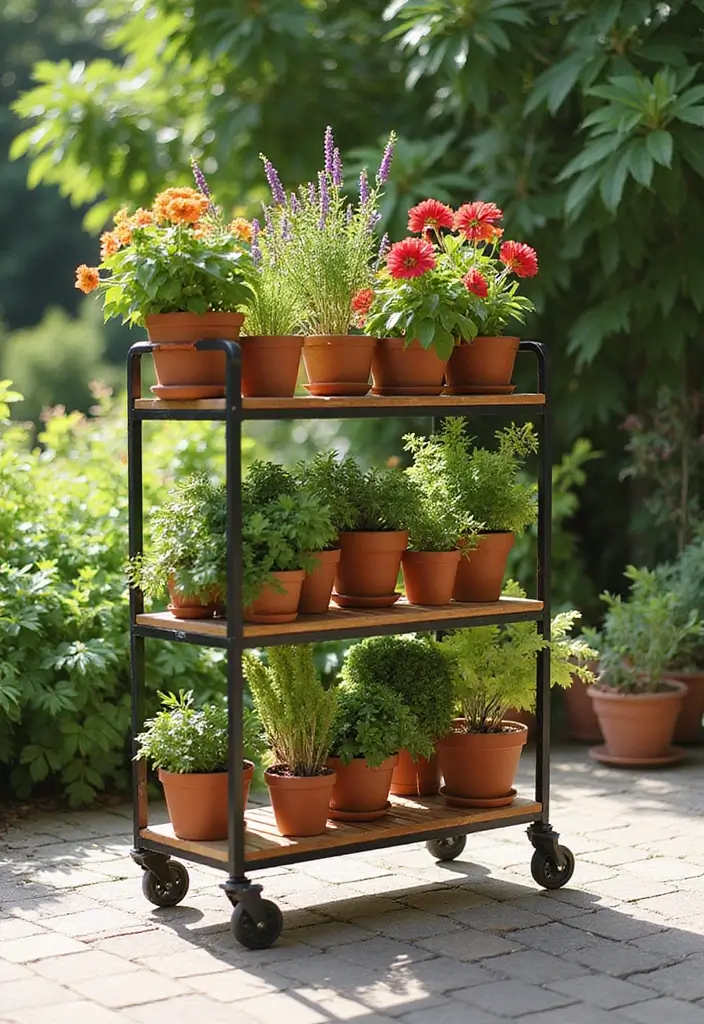 30 Outdoor Plant Stand Ideas That Elevate Your Garden 23 30 Outdoor Plant Stand Ideas That Elevate Your Garden - 23. Plant Stands with Wheels
