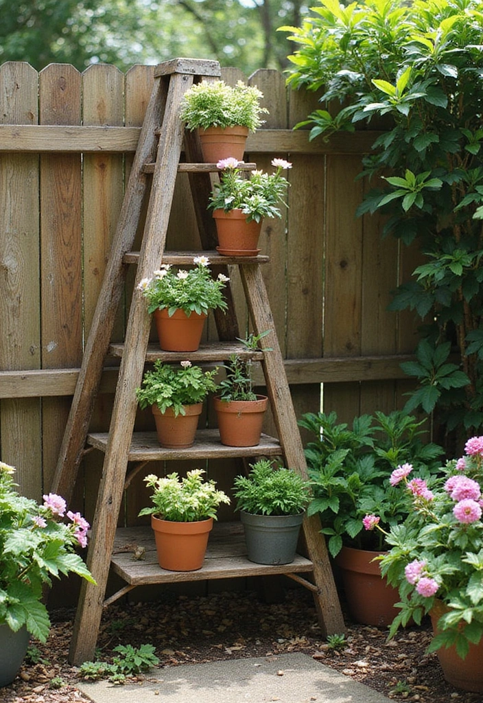 30 Outdoor Plant Stand Ideas That Elevate Your Garden 3 30 Outdoor Plant Stand Ideas That Elevate Your Garden - 3. Ladder Plant Stand