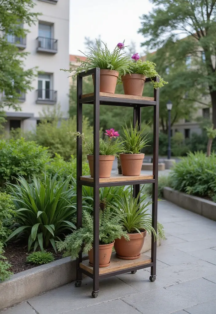 30 Outdoor Plant Stand Ideas That Elevate Your Garden 4 30 Outdoor Plant Stand Ideas That Elevate Your Garden - 4. Metal Frame Stands