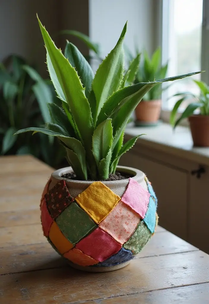 30 Painted Plant Pot Ideas to Brighten Any Space 15 30 Painted Plant Pot Ideas to Brighten Any Space - 15. Upcycled Fabric Pots