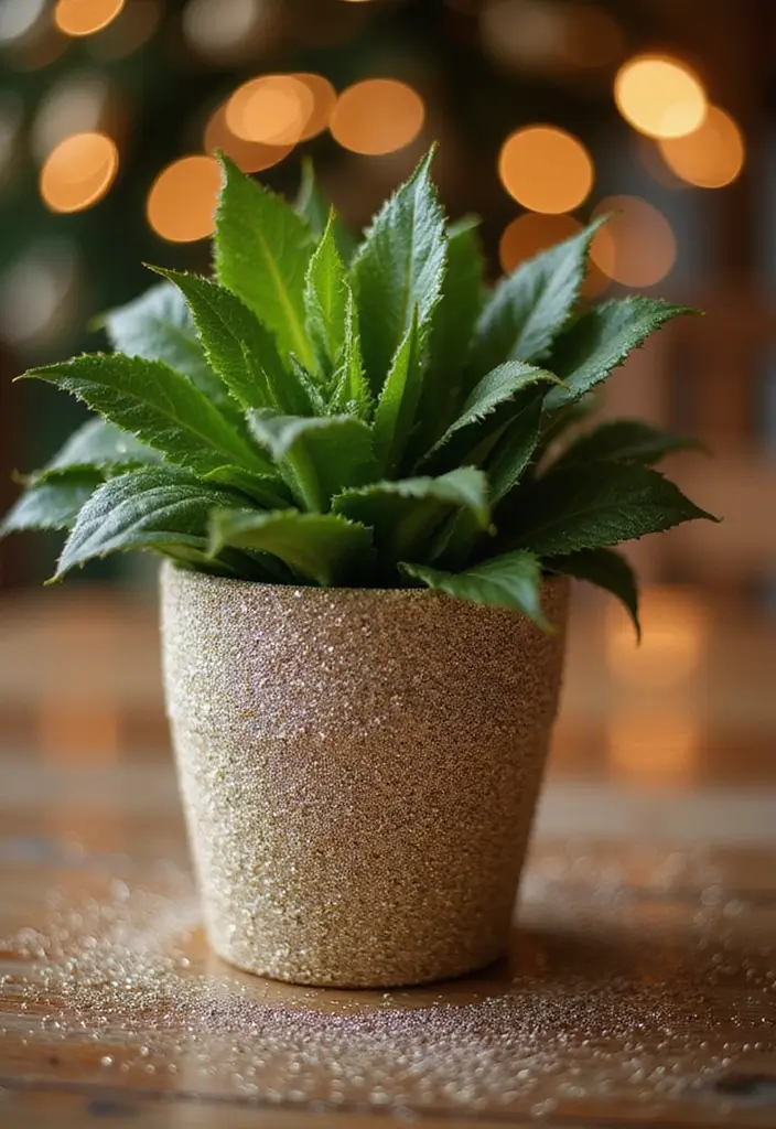 30 Painted Plant Pot Ideas to Brighten Any Space 17 30 Painted Plant Pot Ideas to Brighten Any Space - 17. Glitter Glam