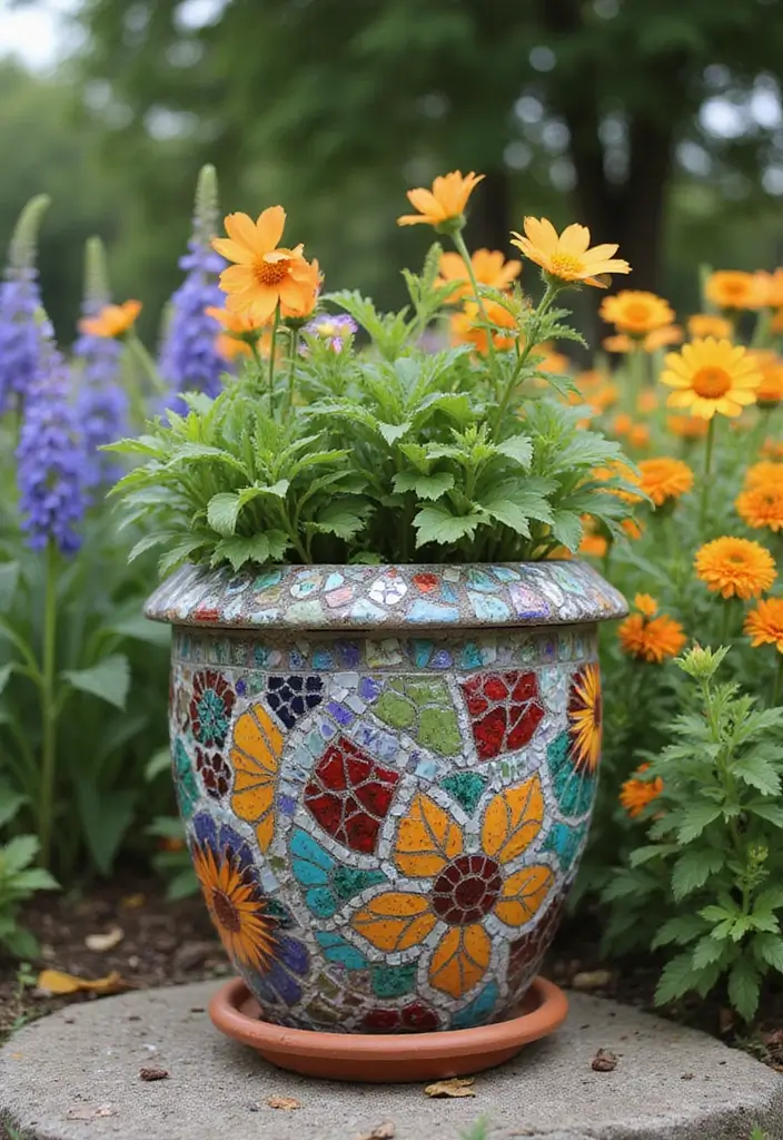 30 Painted Plant Pot Ideas to Brighten Any Space 19 30 Painted Plant Pot Ideas to Brighten Any Space - 19. Colorful Mosaic
