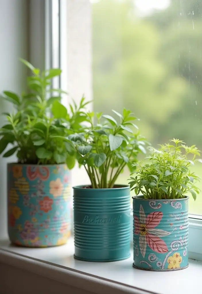 30 Painted Plant Pot Ideas to Brighten Any Space 21 30 Painted Plant Pot Ideas to Brighten Any Space - 21. Upcycled Cans and Jars