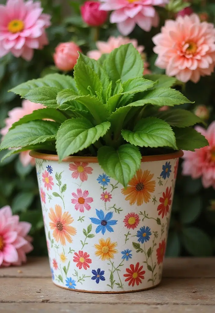 30 Painted Plant Pot Ideas to Brighten Any Space 22 30 Painted Plant Pot Ideas to Brighten Any Space - 22. Bright Floral Prints