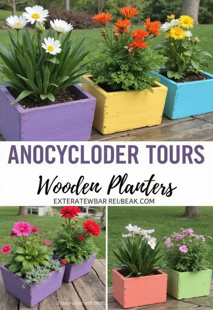 30 Painted Plant Pot Ideas to Brighten Any Space 28 30 Painted Plant Pot Ideas to Brighten Any Space - 28. Upcycled Wood Planters