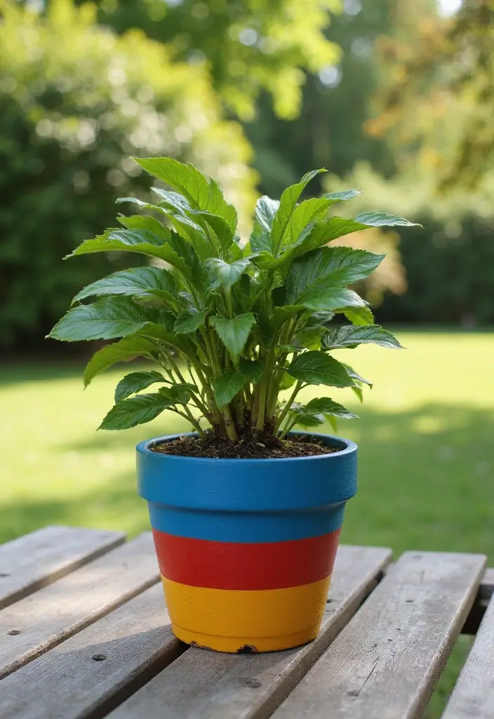 30 Painted Plant Pot Ideas to Brighten Any Space 5 30 Painted Plant Pot Ideas to Brighten Any Space - 5. Colorful Stripes