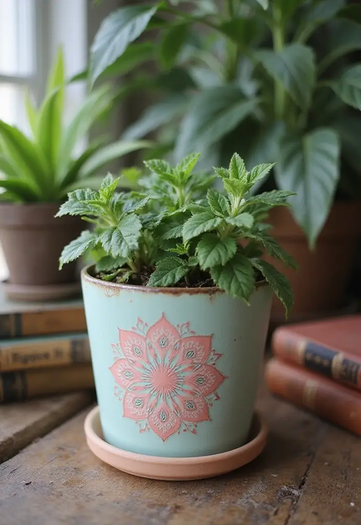 30 Painted Plant Pot Ideas to Brighten Any Space 6 30 Painted Plant Pot Ideas to Brighten Any Space - 6. Vintage Chic