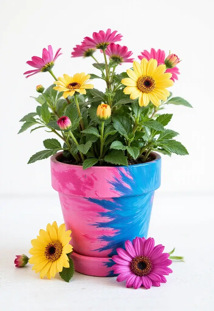30 Painted Plant Pot Ideas to Brighten Any Space 7 30 Painted Plant Pot Ideas to Brighten Any Space - 7. Tie-Dye Fun