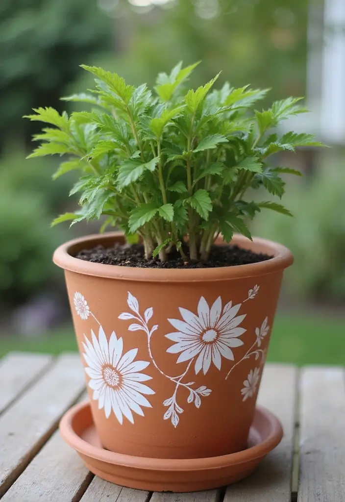 30 Painted Plant Pot Ideas to Brighten Any Space 8 30 Painted Plant Pot Ideas to Brighten Any Space - 8. Stenciled Patterns