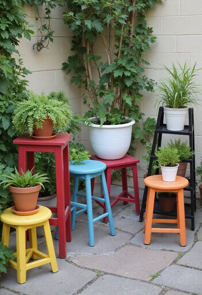 30 Patio Plant Ideas to Transform Your Outdoor Space 20 30 Patio Plant Ideas to Transform Your Outdoor Space - 20. Garden Stools and Plant Stands