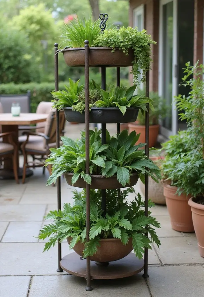 30 Patio Plant Wall Designs for Stylish Outdoor Living 12 30 Patio Plant Wall Designs for Stylish Outdoor Living - 12. Multi-Tiered Plant Stand