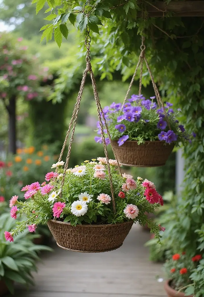 30 Patio Plant Wall Designs for Stylish Outdoor Living 3 30 Patio Plant Wall Designs for Stylish Outdoor Living - 3. Hanging Baskets