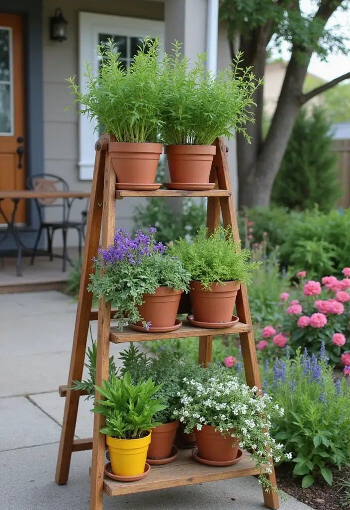 30 Patio Plant Wall Designs for Stylish Outdoor Living 4 30 Patio Plant Wall Designs for Stylish Outdoor Living - 4. Ladder Planter