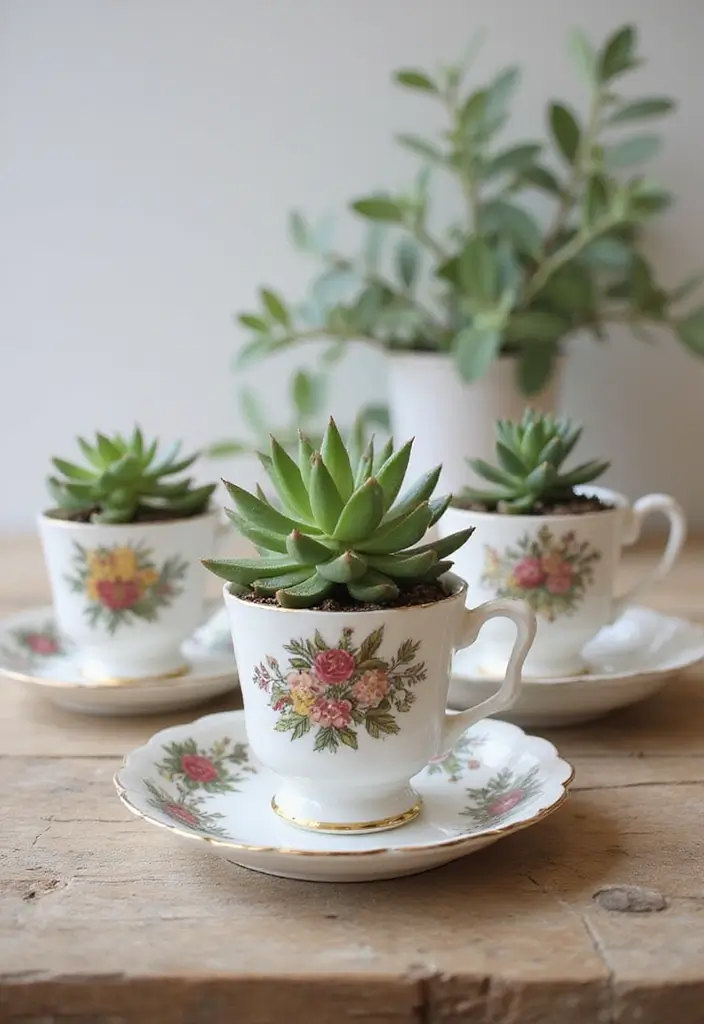 30 Plant Pot Design Ideas to Upgrade Your Decor 10 30 Plant Pot Design Ideas to Upgrade Your Decor - 10. Vintage Tea Cups