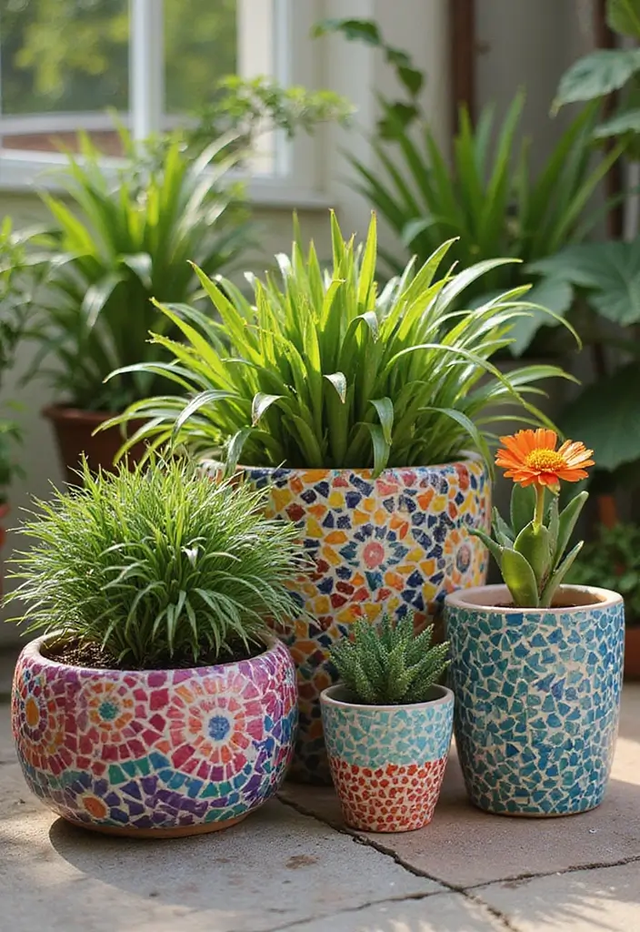 30 Plant Pot Design Ideas to Upgrade Your Decor 16 30 Plant Pot Design Ideas to Upgrade Your Decor - 16. DIY Mosaic Pots