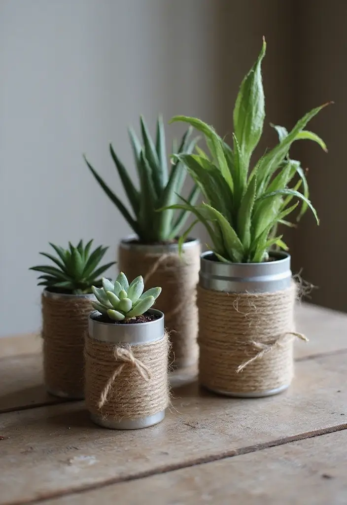 30 Plant Pot Design Ideas to Upgrade Your Decor 27 30 Plant Pot Design Ideas to Upgrade Your Decor - 27. Upcycled Tins with Twine