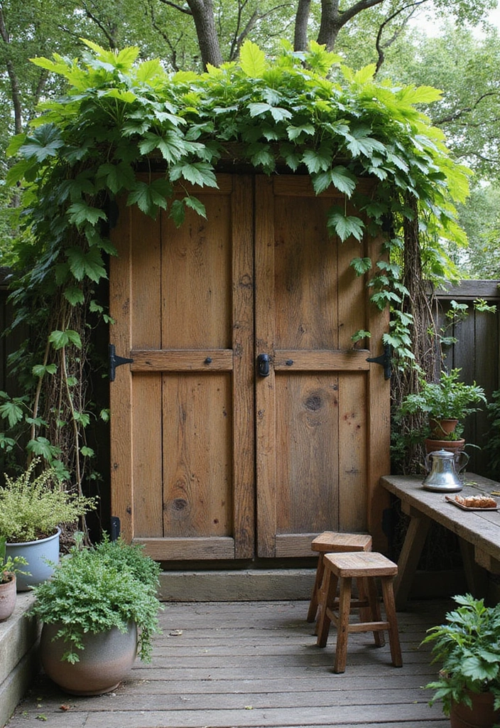 30 Plant Privacy Screen Ideas for a Natural Barrier - 10. Rustic Wooden Screens with Climbing Plants