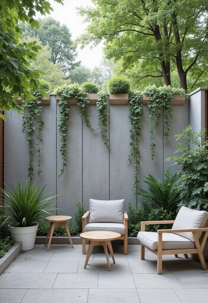 30 Plant Privacy Screen Ideas for a Natural Barrier - 12. Minimalist Concrete Barriers with Green Accents