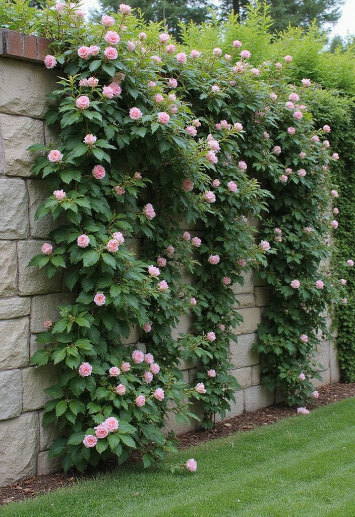 30 Plant Privacy Screen Ideas for a Natural Barrier - 14. Stone Wall with Climbing Flora