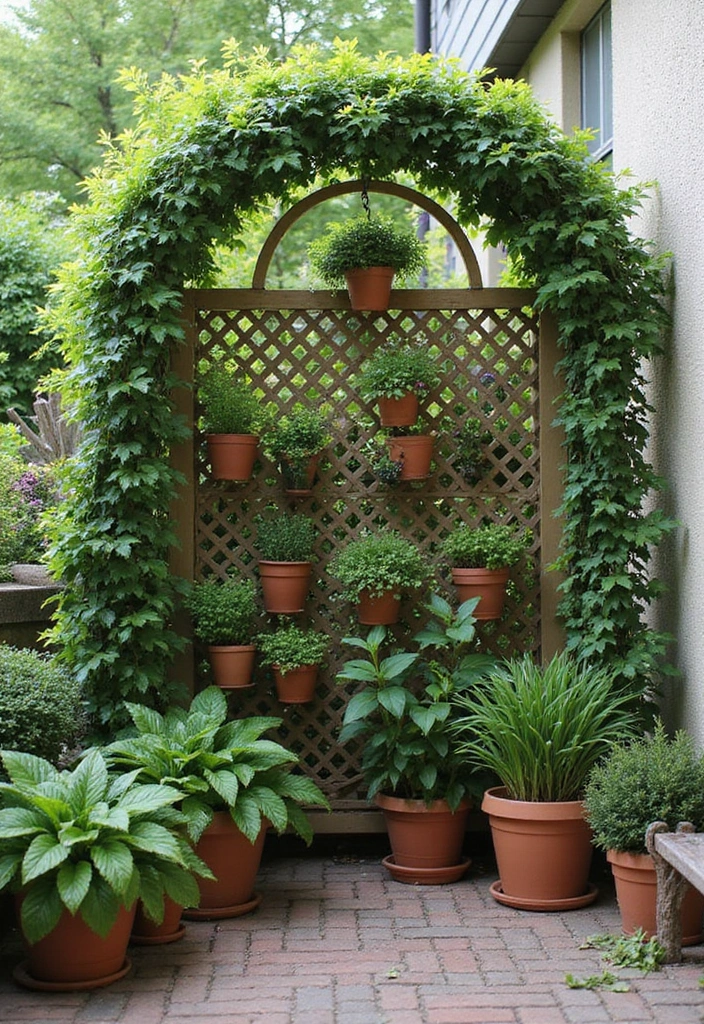 30 Plant Privacy Screen Ideas for a Natural Barrier - 16. Trellis with Potted Climbing Plants