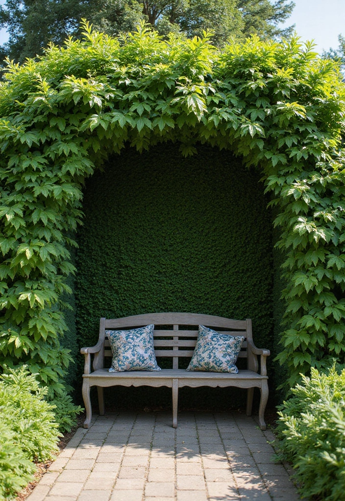 30 Plant Privacy Screen Ideas for a Natural Barrier - 17. Integrated Garden Benches
