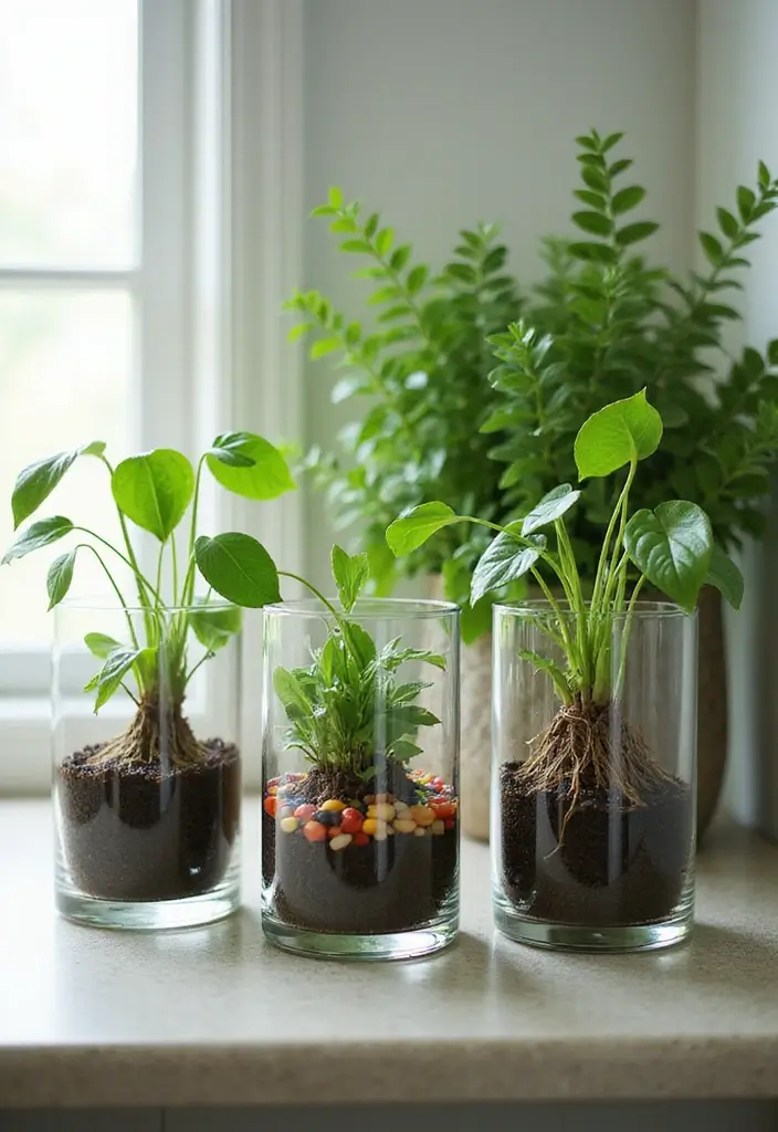 30 Pothos Plant Decor Ideas for Every Corner of Your Home 12 30 Pothos Plant Decor Ideas for Every Corner of Your Home - 12. Pothos in Glass Containers